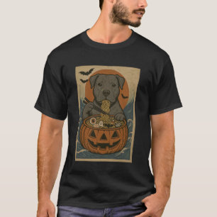 T-shirt Drôle Drôle Effrayant Pit Bull Citrouille Ramen Ja