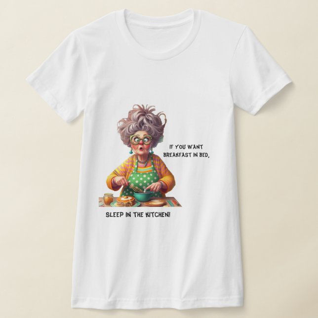 T-shirt Drôle Drôle Vielle-Dame Rasée Faire Des Crêpes Car (Poser)