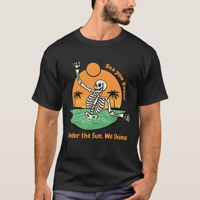 T-shirt drôle du coucher de soleil de Skeleton Bea (Devant)