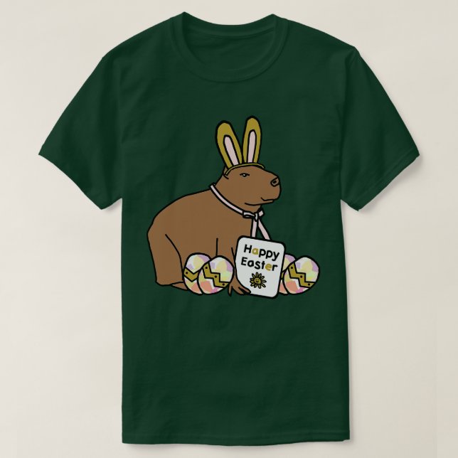T-shirt Drôle Ears Bunny de Pâques sur Capybara (Design devant)