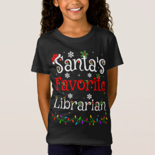 T-Shirt Drôle Éclairage de Noël Père Noël favori Bibliothé