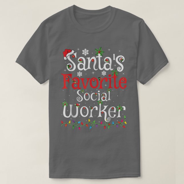 T-shirt Drôle Éclairage de Noël Père Noël Favori Social Wo (Design devant)