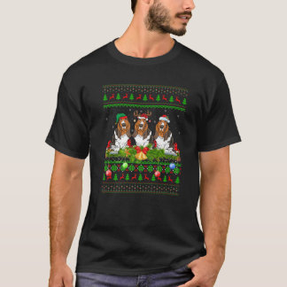 T-shirt Drôle Éclairage de Noël Père Noël laide Basset Hou