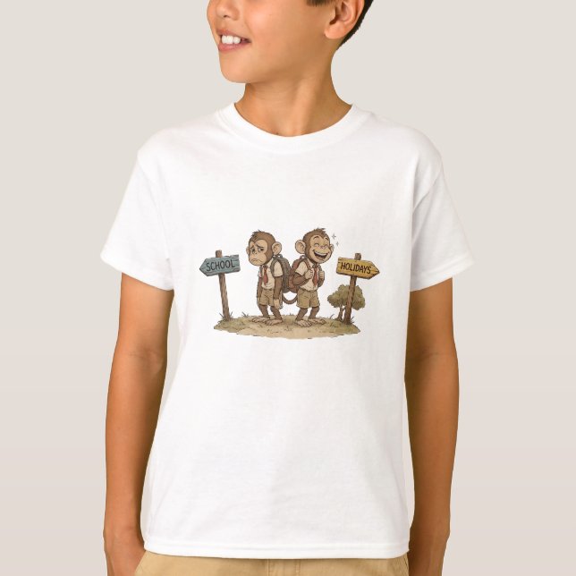 T-shirt Drôle École vs Vacances Singes Mignon Retour à l'É (Devant)
