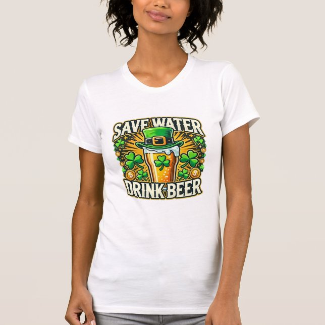 T-shirt Drôle Économisez De L'Eau Boire Bière Irlandais (Devant)