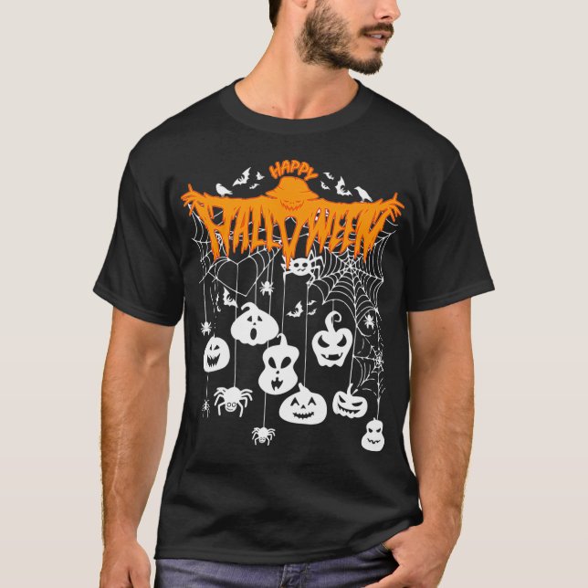 T-shirt Drôle Éffrayant Halloween Citrouilles (Devant)