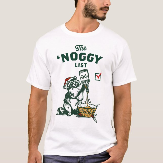 T-shirt Drôle Eggnog Boire Père Noël Christmas Raccoon Cad (Devant)