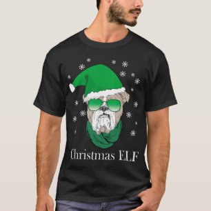 T-shirt Drôle Elfe de Noël - Cool Bulldog Dans Lunettes de