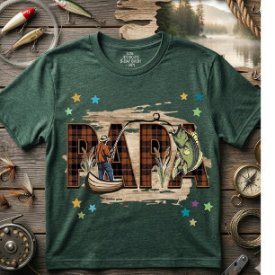T-shirt drôle en bois à carreaux Papa Pêcheur