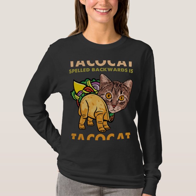 T-shirt Drôle et Mignon Tacocat Taco Chat Écrit à l'Envers (Devant)