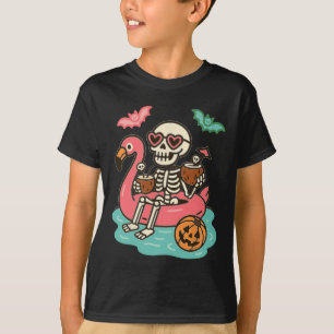 T-shirt Drôle Été Squelette Flottant Dans La Coupe De Flam