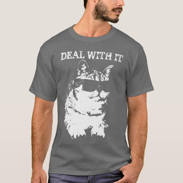 T-shirt Drôle Faire avec elle Chat portant des lunettes de (Devant)