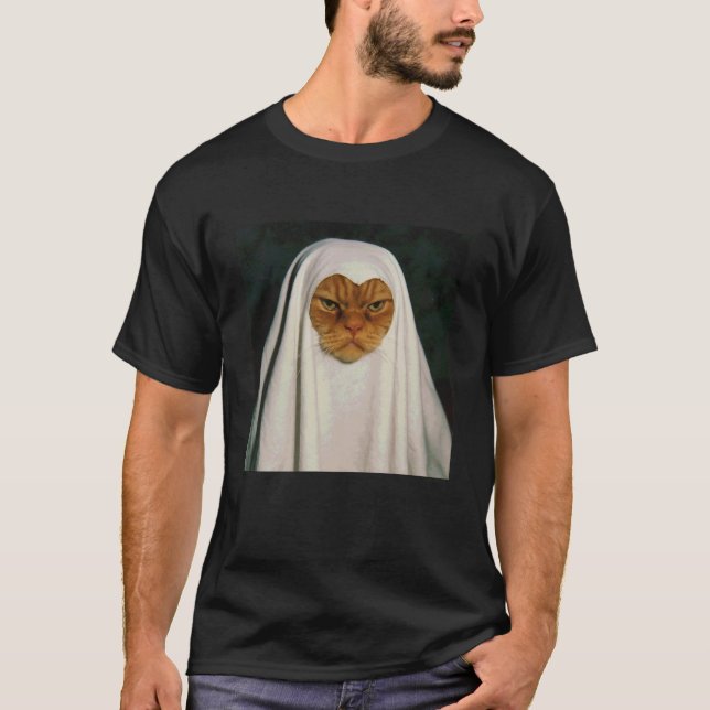 T-shirt Drôle Fantôme de Chat Mécontent Halloween (Devant)