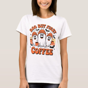 T-shirt Drôle Fantôme de Halloween Amateur de Café Mignon