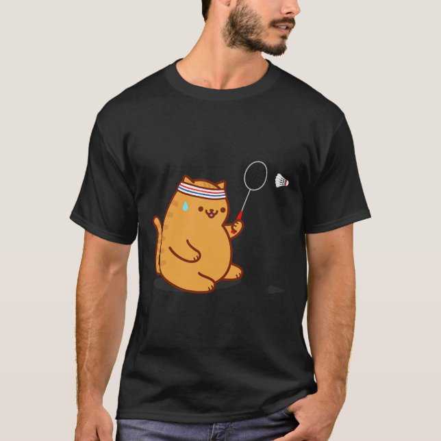T-shirt Drôle Fat Chat Jouer Dminton (Devant)