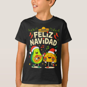 T-shirt Drôle Feliz Navidad Avocat Tacos Noël Mexicain
