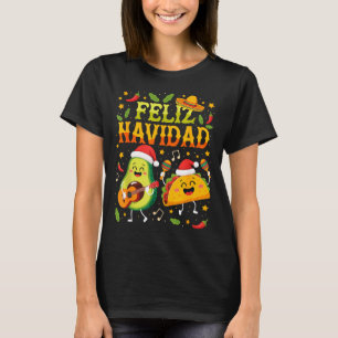 T-shirt Drôle Feliz Navidad Avocat Tacos Noël Mexicain