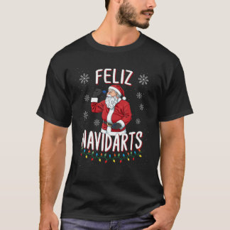 T-shirt Drôle Feliz Navidarts Panier Mot Jeu Gif de Noël