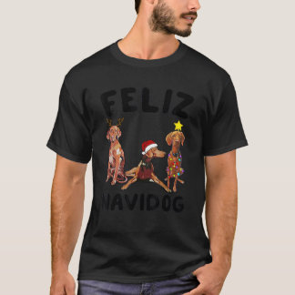 T-shirt Drôle Feliz Navidog Vizsla amateur de chiens cadea