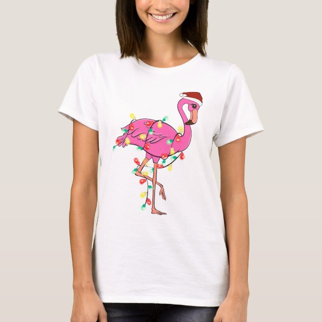 T-shirt Drôle Flamant rose de Noël mignon (Devant)