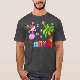 T-shirt Drôle Flamant rose rose Santa Hat Joyeux Noël En J