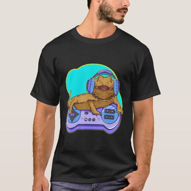 T-shirt Drôle gamer Dragon barbu Joueur de jeu vidéo Li (Devant)