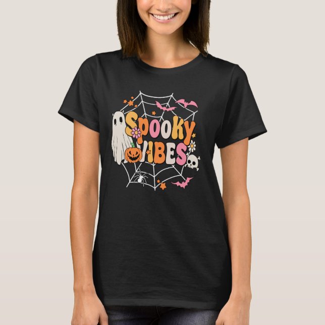 T-shirt Drôle Ghost Jack-o'-lantern Citrouille Éffrayant V (Devant)
