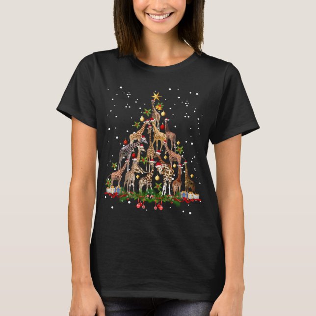 T-shirt Drôle Giraffe Arbre de Noël Ornament Décor mignon (Devant)