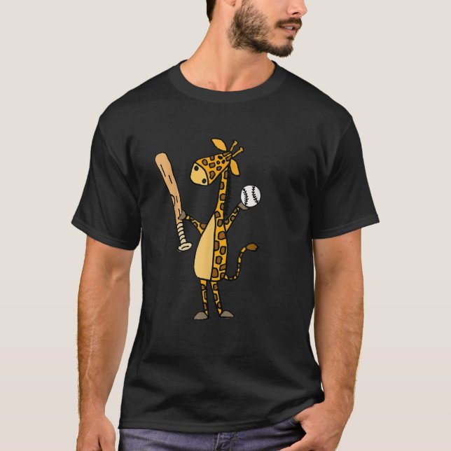 T-shirt Drôle Giraffe Jouer Au Baseball (Devant)
