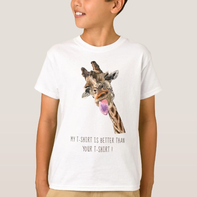 T-shirt Drôle Giraffe Tongue Out Jouer Wink - Ajouter un t (Devant)