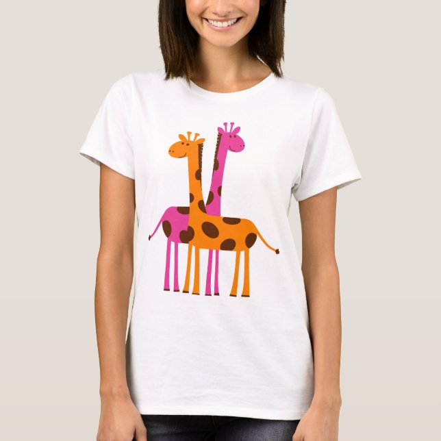 T-shirt Drôle Giraffes mignonnes, cadeaux orange rose (Devant)