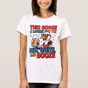 T-shirt Drôle Goose Rouge Blanc Booze 4 juillet