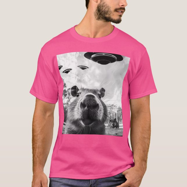 T-shirt Drôle Graphique Tee Capybara Selfie Avec Ufos Biza (Devant)