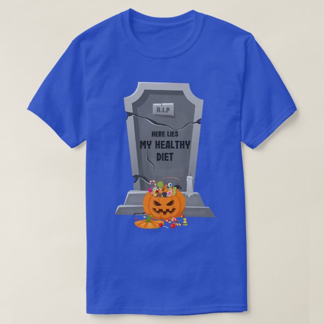 T-shirt Drôle Gravestone Ici Met Mon Régime Sain Hallowe (Design devant)