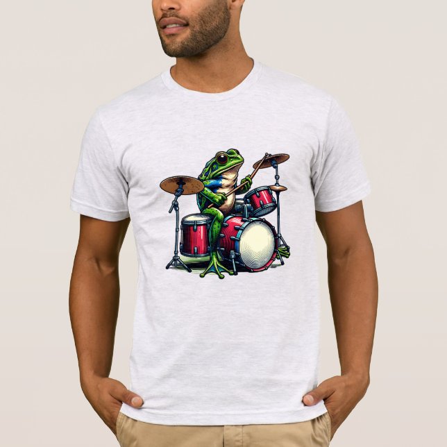 T-shirt Drôle grenouille caricaturale jouer aux tambours (Devant)