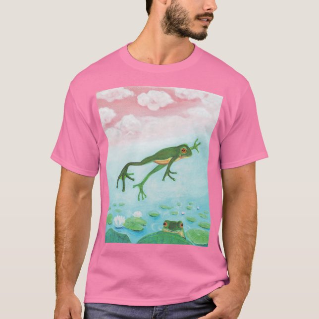 T-shirt Drôle Grenouille Verte Saute Dans L'Étang Illustra (Devant)