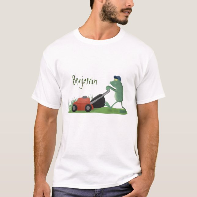 T-shirt Drôle grenouille verte tondre la pelouse dessin (Devant)