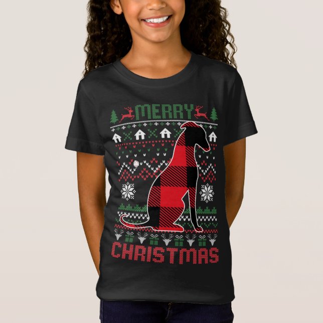 T-Shirt Drôle Greyhound laide Noël rouge éclat (Devant)