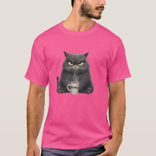 T-shirt Drôle Gris Café Tee Meow Mème Pour Femmes Hommes