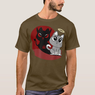 T-shirt Drôle Gris Chat Diable Ange Mauvais Chat Mal Shado