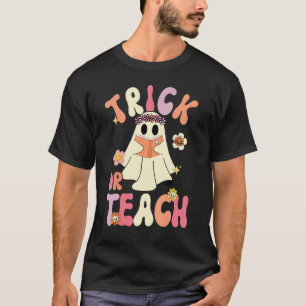 T-shirt Drôle Groovy Halloween Trick or Teach Rétro Floral