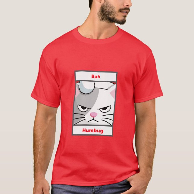 T-shirt Drôle Grumpy Chat Bah Humbug (Devant)