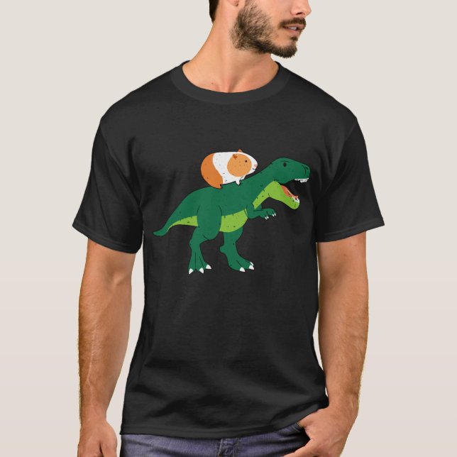 T-shirt Drôle Guinée équitation de porc Dinosaur (Devant)