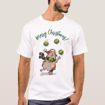 T-shirt Drôle Guinéen Cochon Joyeux Noël ! Dessin de contr<br><div class="desc">Un mignon cobaye jongle des pousses sur un t-shirt. Utilisez "Personnalisez ce modèle" pour modifier le texte "Joyeux Noël !" et faire un cadeau unique et customisé. Étalez la joie de Noël avec ce tee-shirt avec un cobaye en chapeau de Santa et foulard de Noël décoré de saints et de...</div>