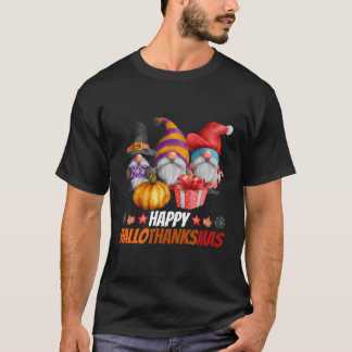 T-shirt Drôle Hallothanksmas Gnomes Hallothanksmas Happy