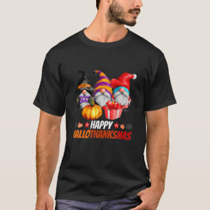 T-shirt Drôle Hallothanksmas Gnomes Hallothanksmas Happy