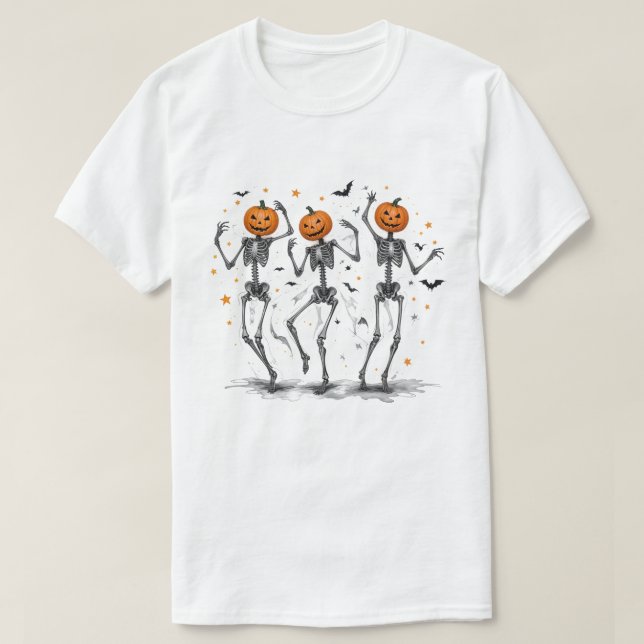 T-shirt Drôle Halloween Citrouille Danser Costume squelett (Design devant)