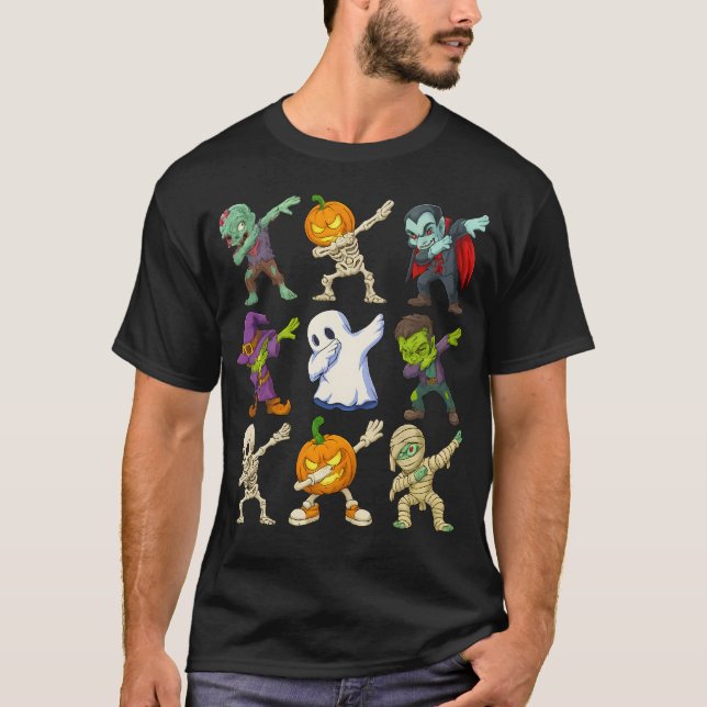 T-shirt Drôle Halloween Dab Dance Skeleton Zombie (Devant)