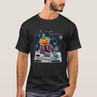 T-shirt Drôle Halloween DJ Citrouille Tourne-disques Zombi