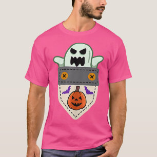T-shirt Drôle Halloween Ghost Pocket Boo Éffrayant Bats Pu
